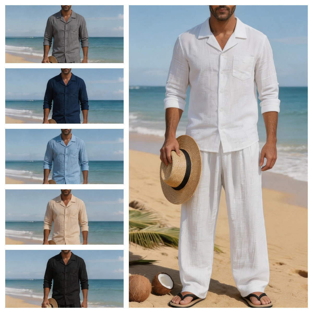 Linen Shirt Breathable - Linen Men's Casual Loose Breathable Long