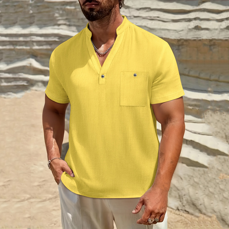 Men's Cotton Linen Henley Shir - Linen Shirt Breathable recension och pris