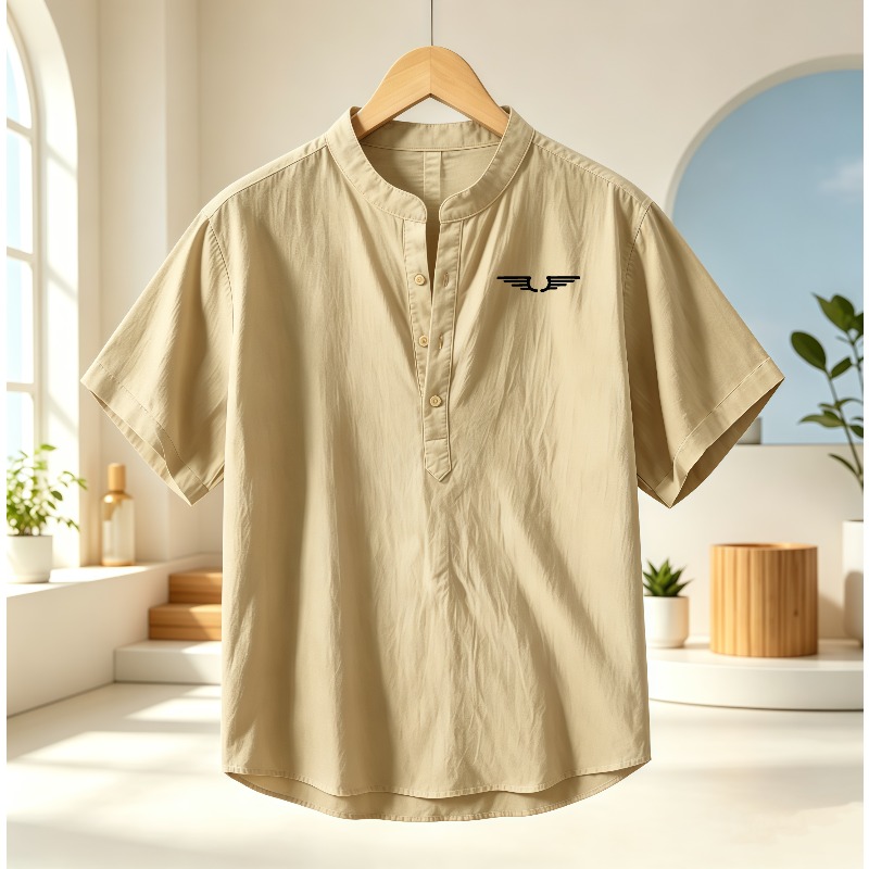Men's cotton and linen Henley  - Linen Shirt Breathable recension och pris