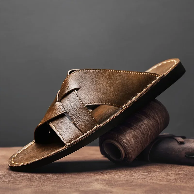 Genuine Leather Men Casual San - Flip Flop Leather Men recension och pris