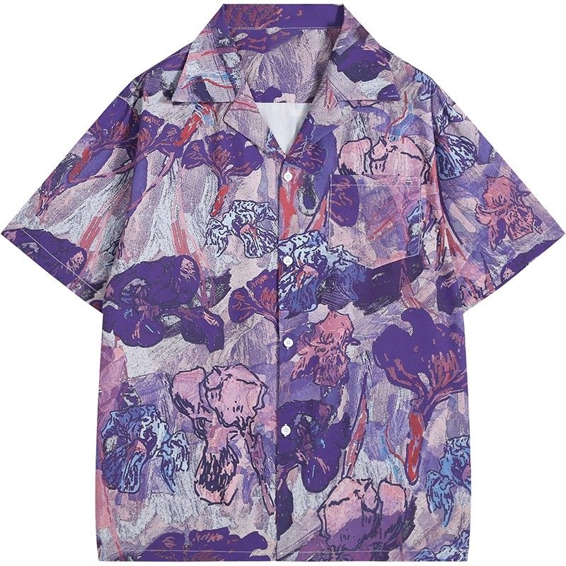 Vintage Purple Oil Painting Ir - Resort Shirt Floral recension och pris