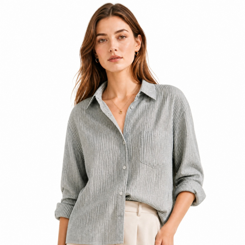 Japanese-style gray-white fine - Linen Shirt Breathable recension och pris