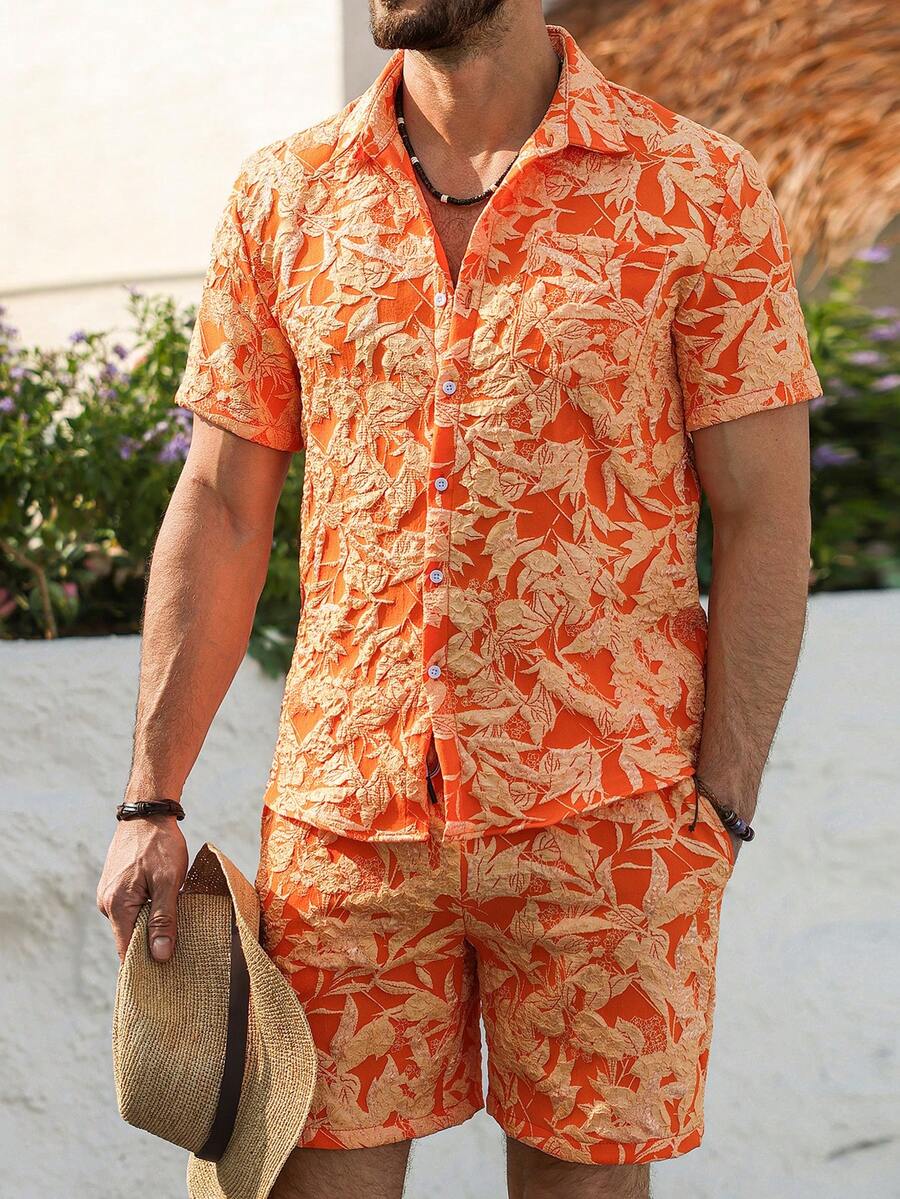 Genlund Men's Burnt Orange Sum - Resort Shirt Floral recension och pris